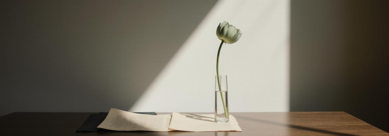 落ち着いた雰囲気の書斎に飾られた一輪の花